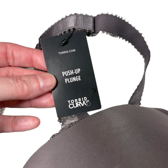 Torrid Gray Front Closure Lace Push Up Plunge Bra Women's Plus Size 46DD NEW - Picture 6 of 7